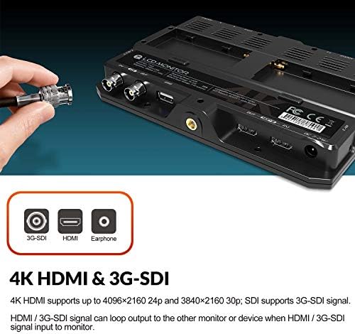 Xixian H7S 7 Inch 4K Ultra осветленост на камера Монитор со целосна HD резолуција 1800nit Сончева светлина што може да се гледа 4K-HDMI и 3G-SDI Влез за излез HDR 3D-LUT функции за фотографира