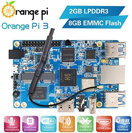Портокалова PI 3 H6 2GB LPDDR3 + 8GB EMMC Flash Gigabyte Ethernet Port AP6256 WiFi BT5.0 4*USB3.0 Поддршка Android 7.0, Ubuntu, Debian, Debian