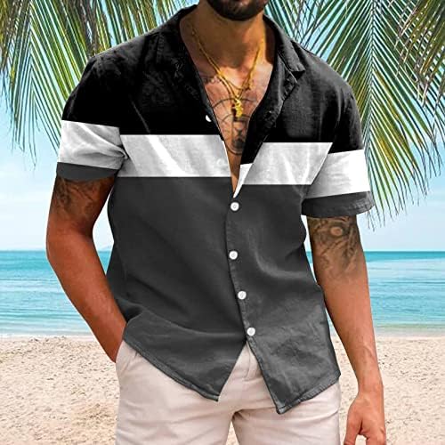 Летна кошула за фустани за мажи, мажи, случајни кратки ракави, пролетен летен летен вратен врат 3Д печатени кошули мода врвен