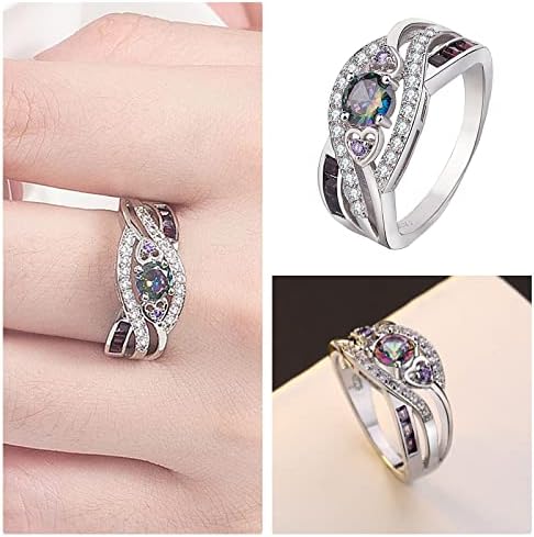 Ветувачки прстени за жени во облик на срцев аметист прстен прстен на виножито во боја на цирконија, ангажман прстен накит подароци венчален