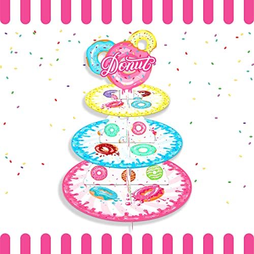 Крофна забава забава за забава донут пораст тема 3 нивоа за саксија за роденденски десерт дисплеј штанд за крофна среќен роденденски
