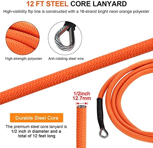 Flip Line челична жица Core Flipline Rope комплет 1/2 x12 ft со тројно заклучување карабинер прилагодувач челик вртливата предвреме