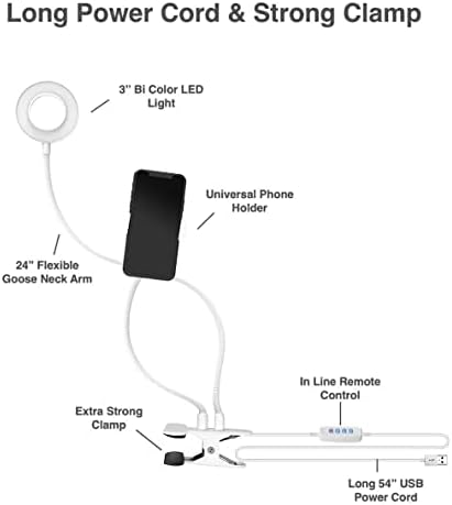 Acuvar Live Streaming Light Влогирање Комплет Со Стегање Флексибилни 360° Прстен Светло, Три Режими На Светлина, Држач За Паметни Телефони
