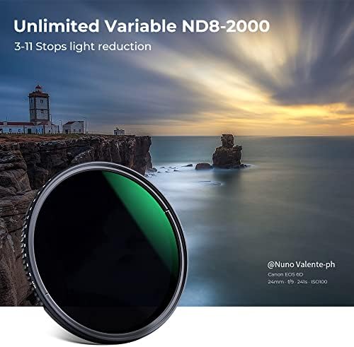 K&F Concept 37mm Променлива неутрална густина на леќи филтер ND8-ND2000 водоотпорен прилагодлив филтер за леќи со ND со 24 мулти-слојни