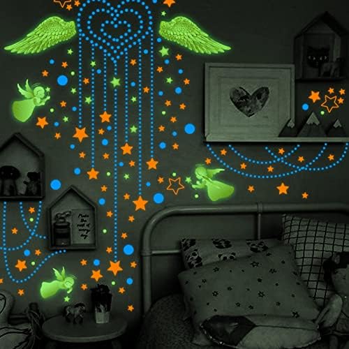 Wallидни налепници украси светлечки влезна врата знак Детска соба wallидна декорација за украсување на налепници на ангелски крилја
