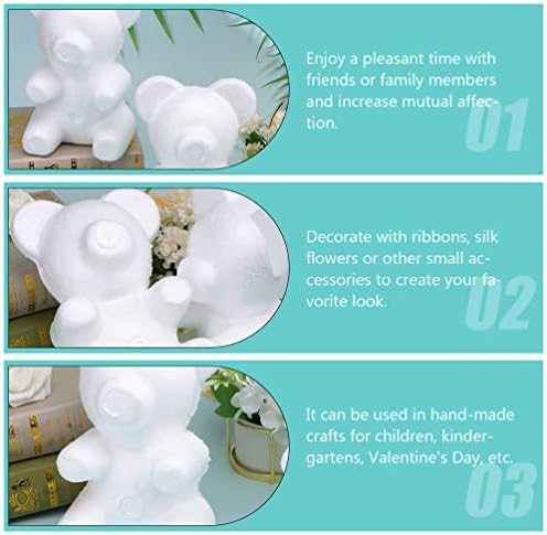 Toyandonona Пена мечка моделирање: 3 парчиња пена мечка мувла бел DIY занает за роза DIY мечка свадба цветна свадба Декорација 20 см