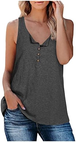 Oplxuo ребрести резервоар врвови за жени со копче за вежбање со маички за тренинзи со вратот, обична летна камизола цврста боја блуза јога