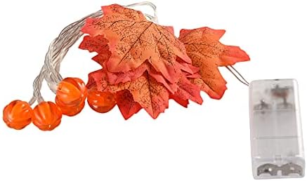 Есенска декорација за домашен пад на лисја од јавор, виси LED есенска лоза венец со светла тиква јаворов лисја жици светла за забава за благодарници