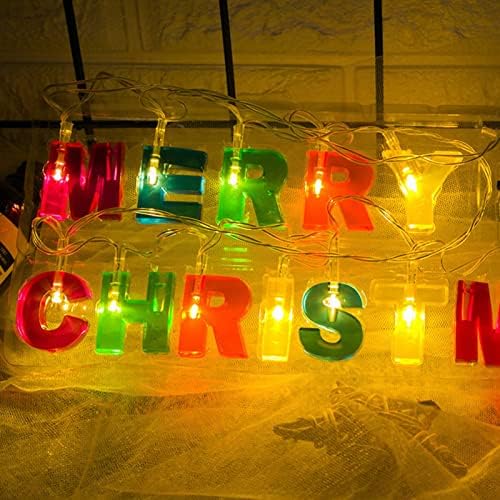Среќна божиќна мулти -боја буква низа светло, 14 -лежени светла за одмор, за украси за домашни забави, топла светлина, 2 пакувања