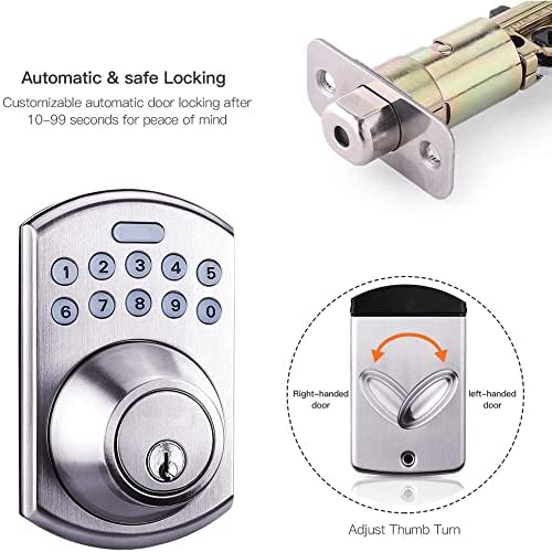 Keypad Deadbolt со handel, електронска заклучување на електронска тастатура за заклучување на влезната врата со половината со поло-копче