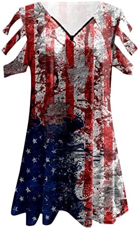 4-ти јули маички за жени за жени за жени летни кратки ракави со врат од вратот на врвовите на американските знами