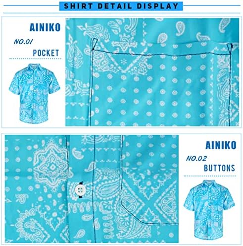 Машка Хавајска Кошула Аинико Кратки Ракави Печатени Кошули Секојдневно Копче Летен Фустан На Плажа За Мажи