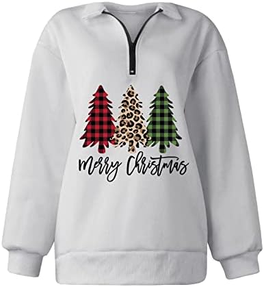 Среќен Божиќен пуловер за жени Полови патент преголема маичка леопард карирана Божиќна дрво четвртина патент џемпер џемпер врвот