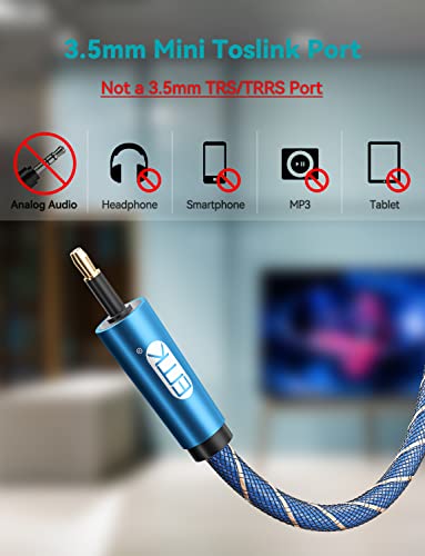 EMK® Toslink to Mini Toslink Дигитални оптички аудио кабли, најлонски плетенка со кабелски кабелски кабли за домашно кино, звук бар, ТВ, PS4, Xbox, PlayStation и повеќе