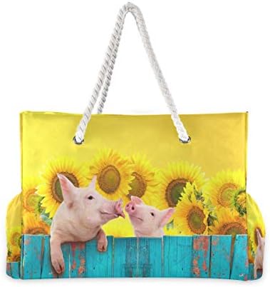 Торба со плажа на плажа Алаза, смешна свиња од сончоглед летни торби за патувања за кампување, вежбање