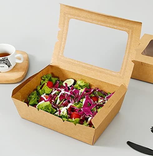 Cezoyx 50 пакет извадете контејнери со храна со прозорец, 40 мл со еднократна употреба кафеава хартија храна за да оди кутија