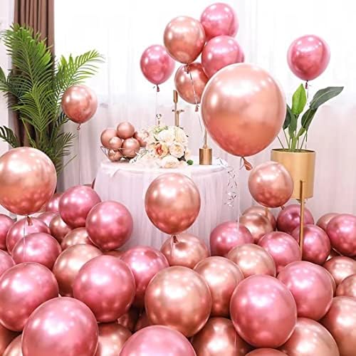 Балони Од Розово Злато 100 парчиња 12 инчни Хромирани Метални Балони Од Розово Злато Хелиум За Декорација На Роденденска Забава и Декорација