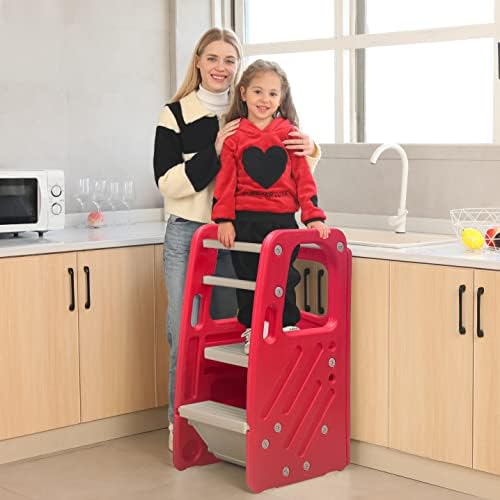 Детска кула Сдади Детска столче, пластична кујна помошник столче со три прилагодливи височини за деца и мали деца