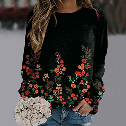 Женски обичен цветен принт со долги ракави на врвови на лесен џемпер за џемпери, џемпер со долги ракави со долг ракав