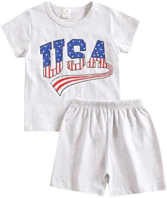 Мозиккин 4-ти јули бебе момче облека со кратки ракави маица врвот и starsвезди шорцеви за момче Денот на момчето за независност