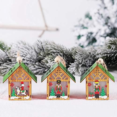 Абоофан Божиќ висечки украси украси за новогодишни елки предводени од светкави дрвени куќа фенери DIY Оревокршачи за Божиќни украси подароци