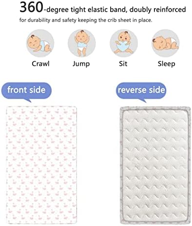 Лебеди со тематски опремени мини чаршафи, преносни мини креветчиња со меки и кревети за кревети за постелнина за момчиња, 24 „x38“, розово бадемово