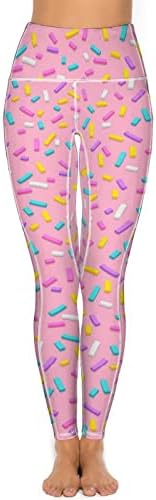 Менријаов розови декоративни прскалки женски високи половини јога панталони со џебови се протегаат меки тренинзи за тренингот