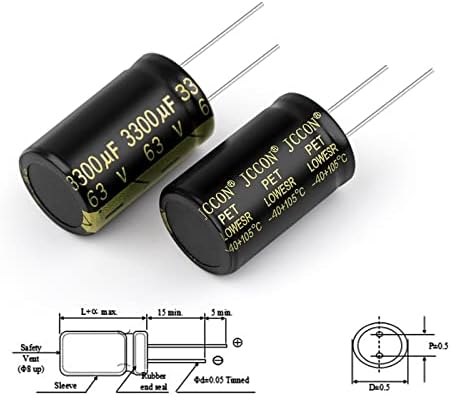 RFXCOM 10PCS Алуминиум електролитски кондензатор 63V3300UF 22x35mm висока фреквенција ниска кондензатори на ниска отпорност на ESR 3300UF
