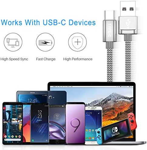 Basesailor USB ТИП C Полнач Кабел 3.3 FT 2 Пакет, Најлон Кабел За Полнење За Samsung Galaxy Z Flip Пати, Забелешка 20, S8 S9 S10e