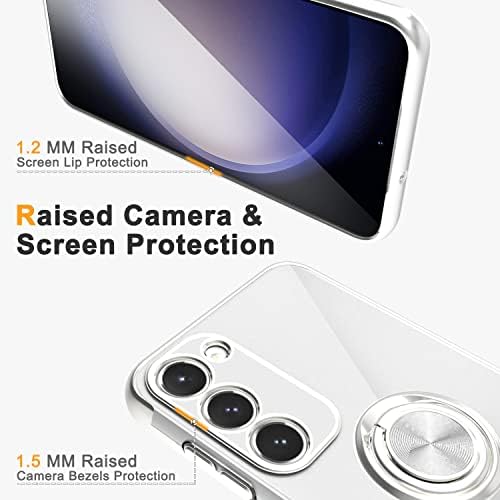 Tnarru Кристално Јасно Samsung Galaxy S23 Случај Со Магнетни Штанд[360° Ротирачки Прстен Држач Kickstand] [Не-Пожолтување] Транспарентен