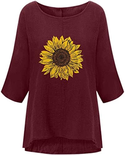 Women'sенски печатен тркалезен врат лабава 3/4 ракав маица пуловер врвови на обична пулвер блуза Преголема основна маица