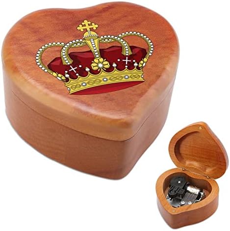 Крал круна Вуд музичка кутија Антички врежани музички кутии подароци за роденден Божиќ Денот на благодарноста