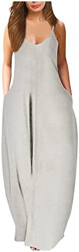 Летните фустани на Cucuham за жени 2023 модни обични плус големина цврста тркалезна врата суспензија елек а-линија долг фустан