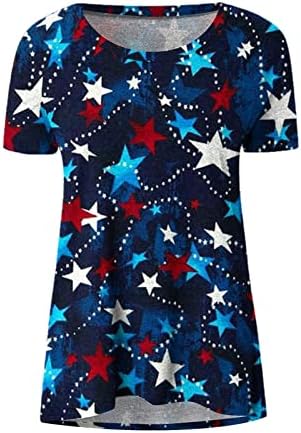 Lumseенски летни врвови, Туника со краток ракав лабава обична starsвезди на 4 -ти јули, шарени печати маичка модна американско знаме