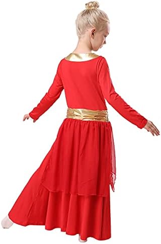 Hihcbf Девојки со долг ракав пофалби танцувачки фустан литургиски металик половината широко замав шифон здолниште Обожава лирски костум