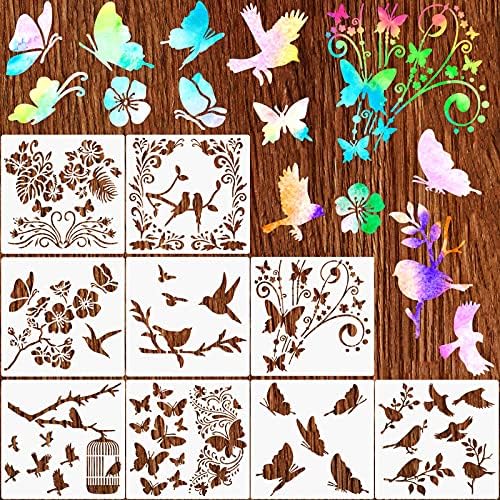Whqxfdz 9 парчиња матрици од пеперутка птици цвет матрица летање птици за сликање образец матрил тропска пеперутка цртање еднократно матрица