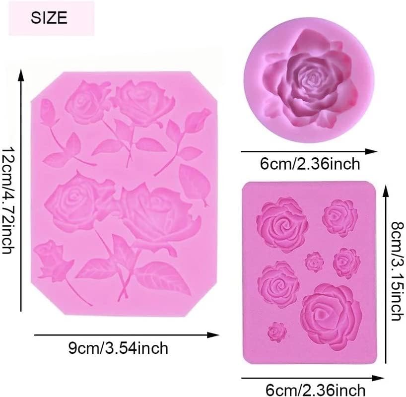TVOIP 3DS 3D Flower Fondant Molds Set, розови силиконски калапи за правење сапун од свеќи, рачно изработена десерт за десерт
