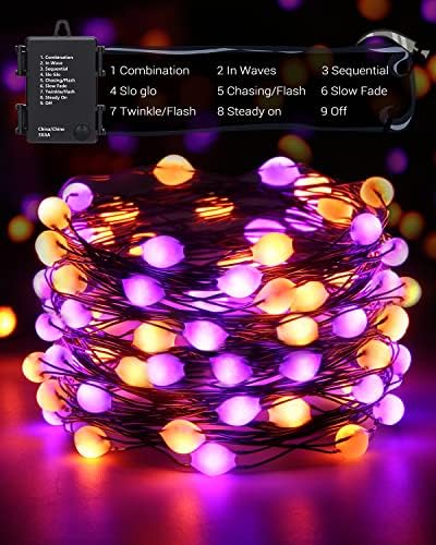2 пакувања Виолетова и портокалова Ноќта на вештерките, 17 -тина × 50 лежеа батерии батерии управувани со жица светла со преголеми