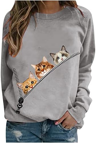 Врвови за печатење на животни за жени 3Д патент, поп -маица кошула со долги ракави екипаж, џемпер, смешна симпатична блуза за пулвер