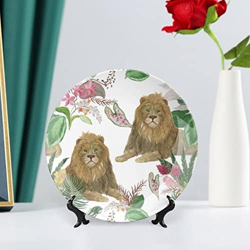 Акварел лав и тропски лисја Смешна коска Кина Декоративна чинија Тркалезни керамички плочи занает со приказ за украси за внатрешни работи