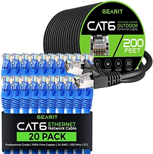GearIT 20Pack 1.5 стапки Cat6 Етернет Кабел &засилувач; 200ft Cat6 Кабел