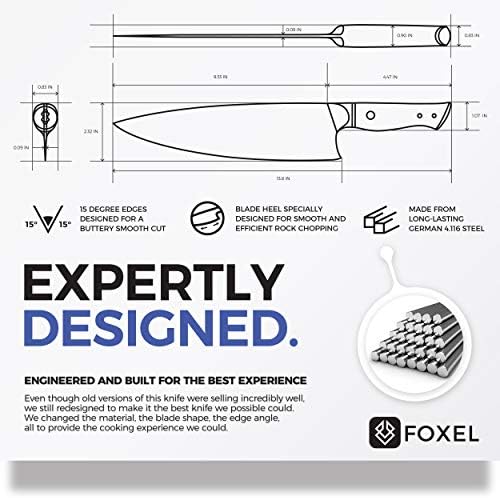 Ножеви на најострите кујнски готвачи на Фоксел - Голем нож од 9 инчи сечење и сечење за готвење - Остриот германски германски висок јаглерод