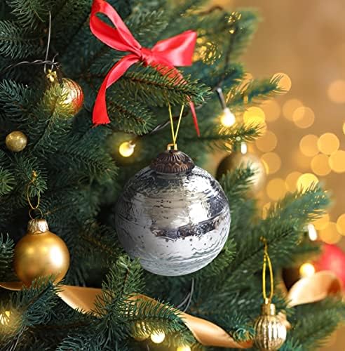 Сет од 4 сребрени стаклени украси од жива совршени за новогодишна елка, виси за украсување, подароци и украс за домови