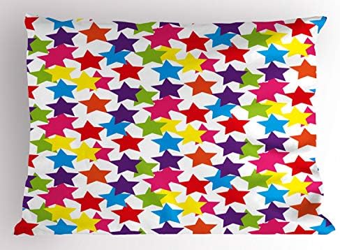 Ambesonne Modern Pillow Sham, малку виножито обоени фанки starsвезди момчиња девојчиња Тема печатење, декоративна стандардна големина