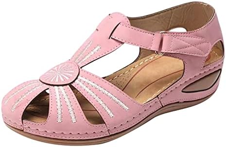 Сандали за жени Европски американски плажа обични чевли ретро плус големина лесна шуплива мека единствена сандала