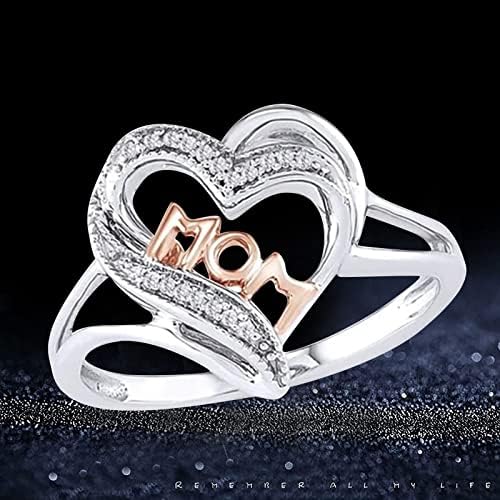 Модни прстени за жени со цврста боја во форма на срцев венчак во форма на срцева буква циркон прстени за украси за мајки подароци за мајчински