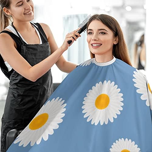 Наметка за сечење коса За Мажи Жена, Цвеќиња Бела Маргаритка На Сина Голема Наметка За Фризура Со Прилагодливо Затворање Водоотпорна