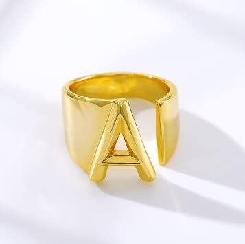 T3store злато исполнето англиско писмо A-Z Rings Отворено прстенен прстен Пријатели Најдобри прилагодливи женски забави накит-злато-боја-Распоредност-35037