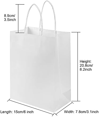 Ромеда 16 парчиња торби за подароци, 6x3.1x8.2 Бела хартија торбички торби за подароци, рефус торби за подароци, Крафт хартиена забава