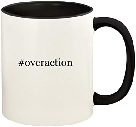 Подароци на Ник Нок #OverceAction - 11oz хаштаг Керамички обоена рачка и внатре во чашата за кригла, црна боја, црна